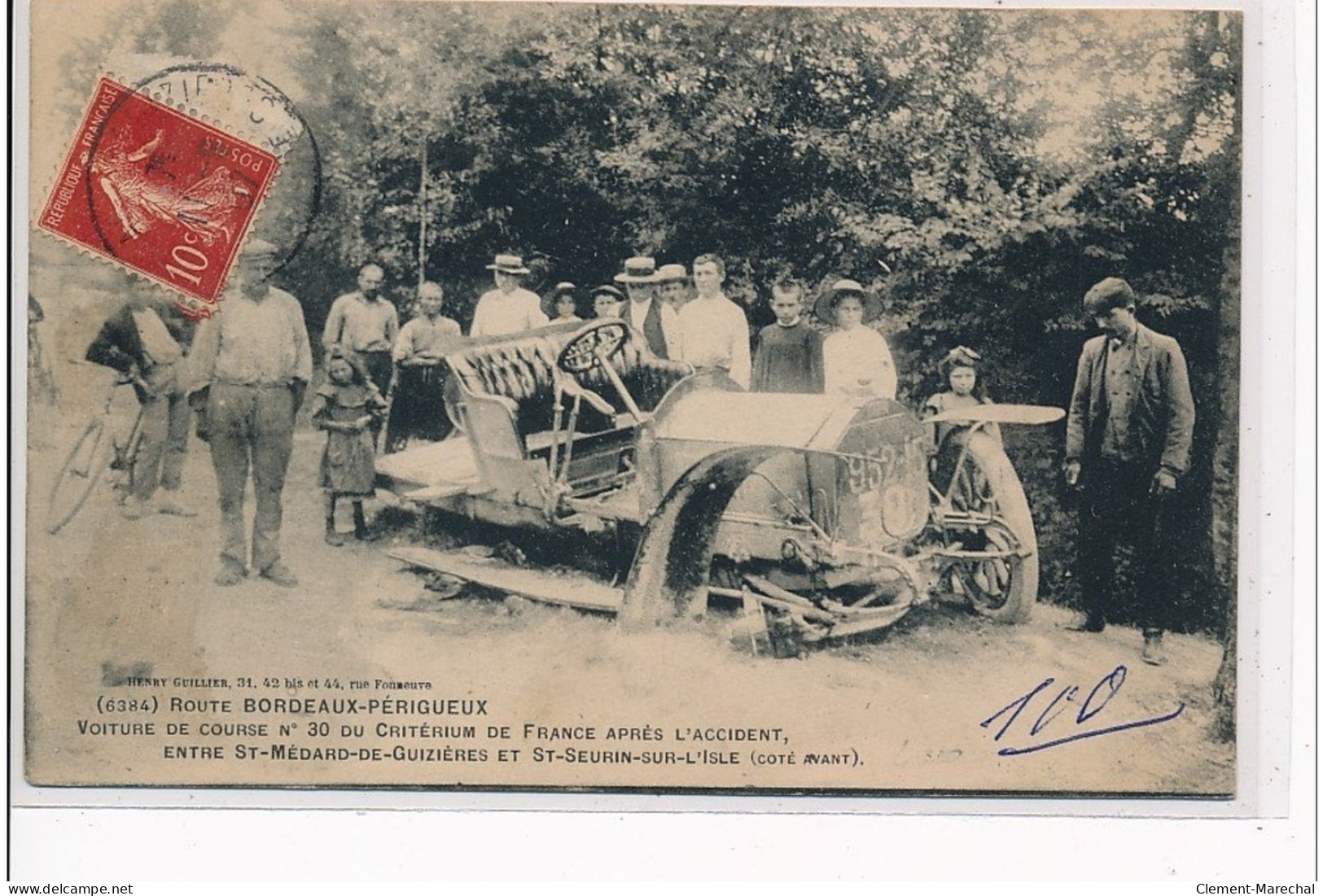 Voiture De Course N°30 CRITERIUM DE FRANCE Après L'accident Entre St Médard De G. Et St Seurin Sur L'Isle  Très Bon état - Otros & Sin Clasificación