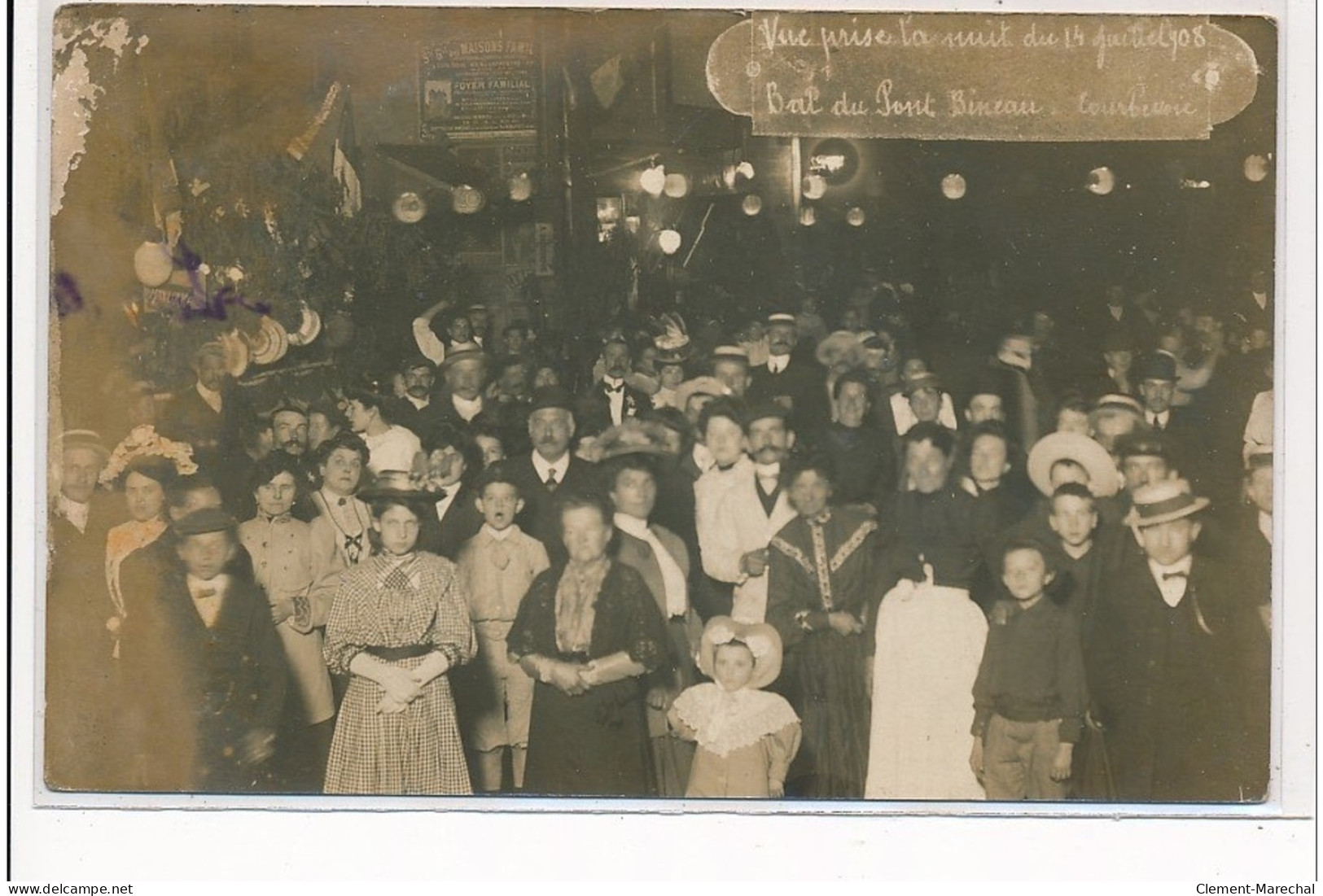 COURBEVOIE - CARTE PHOTO - Vue Prise La Nuit Du 14 Juillet 1908 BAL DU PONT BINEAU - Très Bon état - Courbevoie