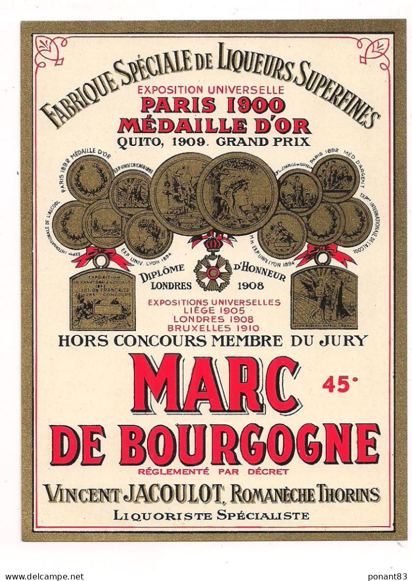 Etiquette Ancienne MARC De BOURGOGNE - 45° - Vincent Jacoulot à RomanèchesThorins - - Alcoli E Liquori