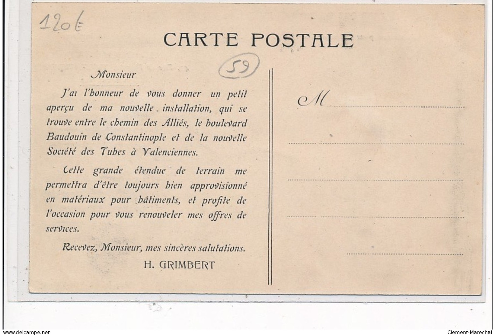 VALENCIENNES - Fabrique De Tuyaux Et Caniveaux En Béton Comprimé GRIMBERT - Très Bon état - Valenciennes