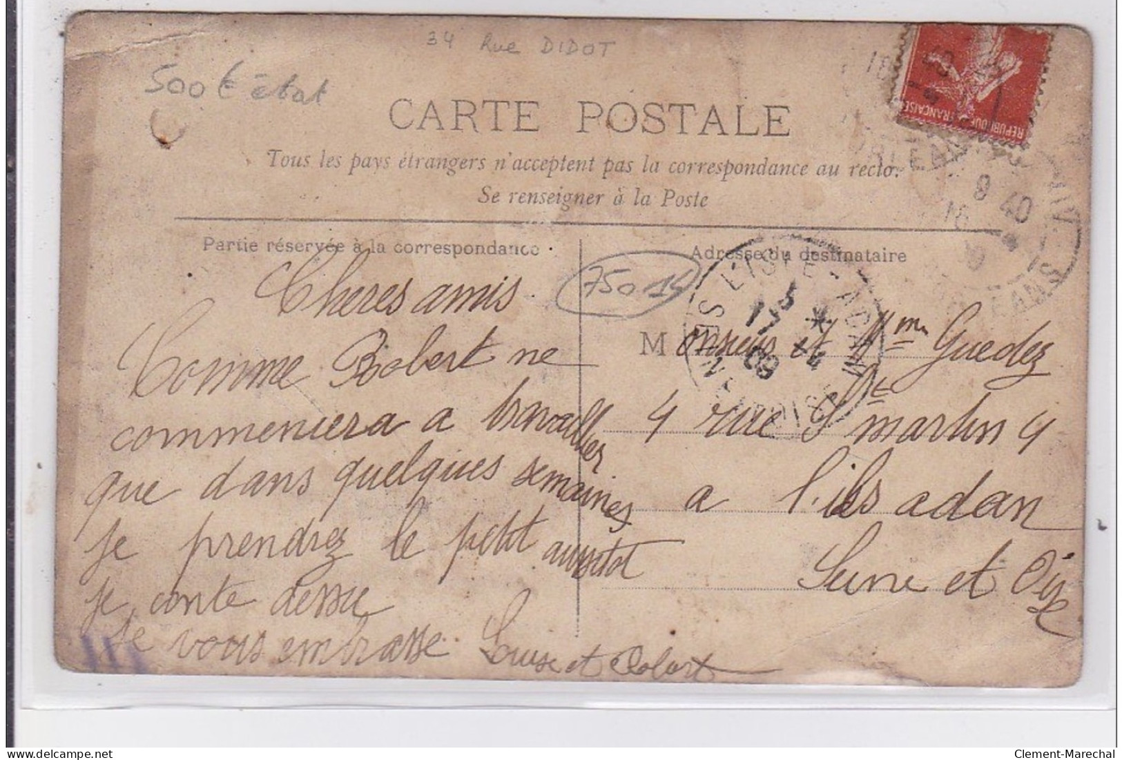 PARIS : Carte Photo D'un Magasin De Cardage De Matelas (matelassiere) Au 34 Rue Didot (thème Rare) - état - Arrondissement: 14