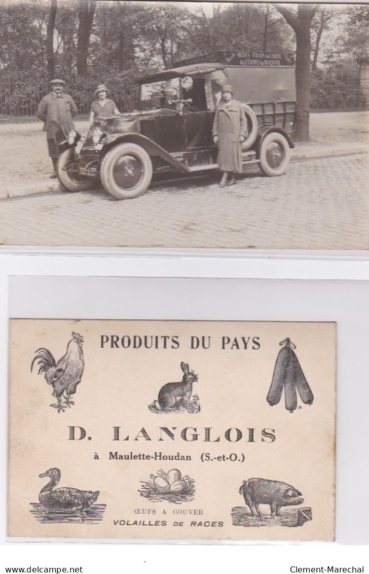 MAULETTE HOUDAN : Carte Photo De La Voiture De Livraison De La Maison LANGLOIS (volailles) - Très Bon état - Houdan