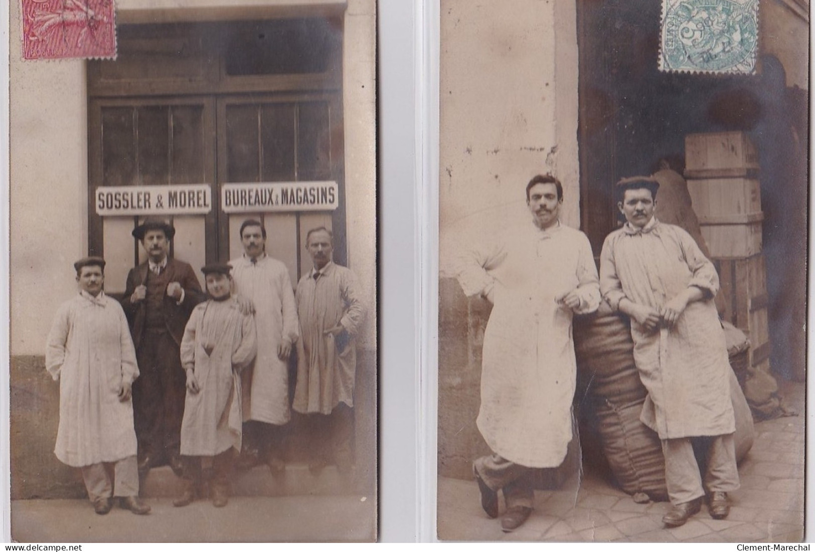 MONTREUIL : Lot De 2 Cartes Photo Des Employés Du Droguiste Sossler Et Morel Au 6 Rue Carnot - Très Bon état - Montreuil