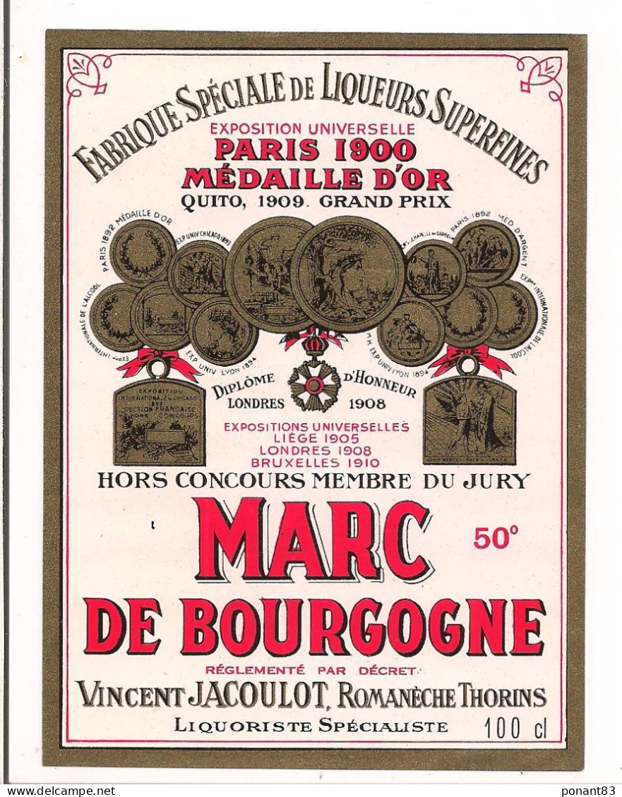 Etiquette Ancienne MARC De BOURGOGNE - 50° - Vincent Jacoulot à RomanèchesThorins - - Alcools & Spiritueux