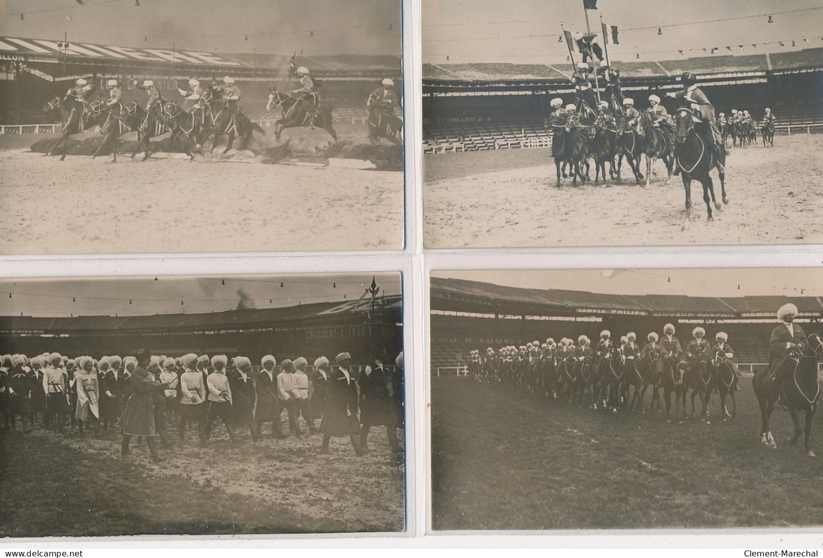 Lot De 4 Cartes Photos De Cosaques En Pleine Représentation Au Stade Du Champ De Mars (école Militaire)- Très Bon état - District 15