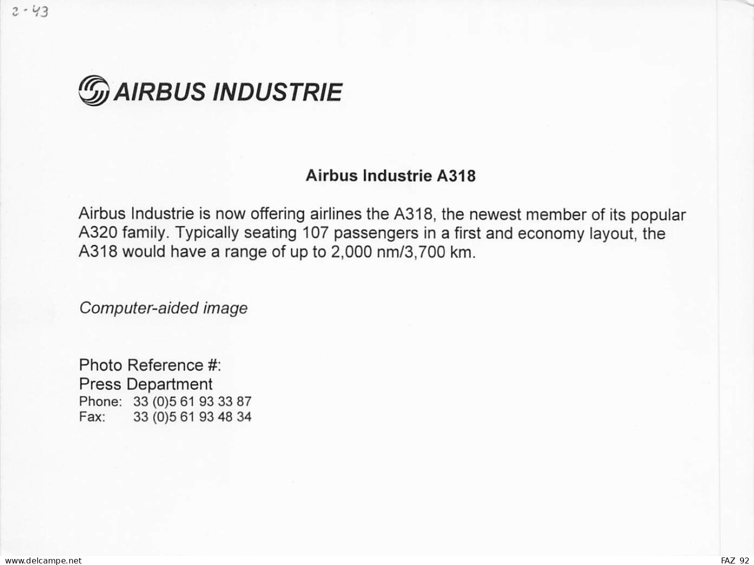 Airbus A318  +/- 180 X 130 Mm. - Photo Presse Originale - Aviation