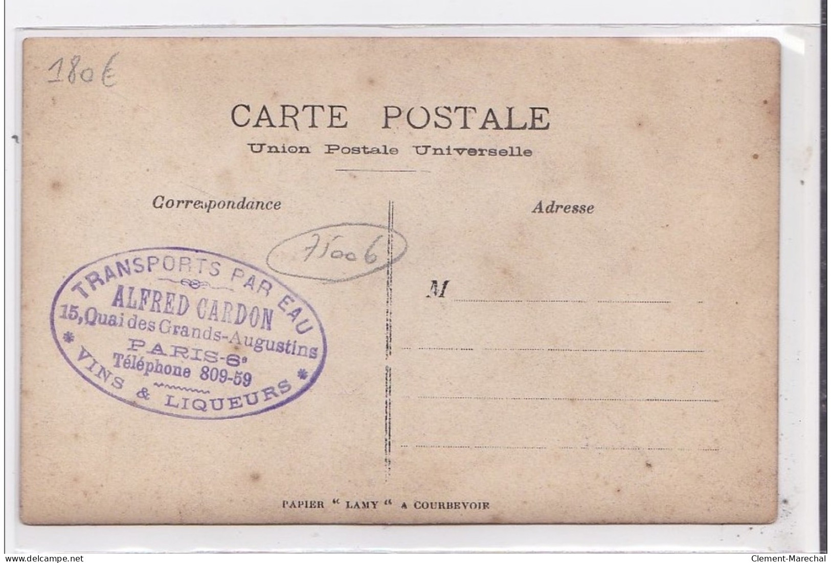 PARIS : Carte Photo Du Café """"a La Pinte Du Nord"""" CARDON (transport Par Eau) Au 15 Quai Des Grands Augustins - TBE - District 06