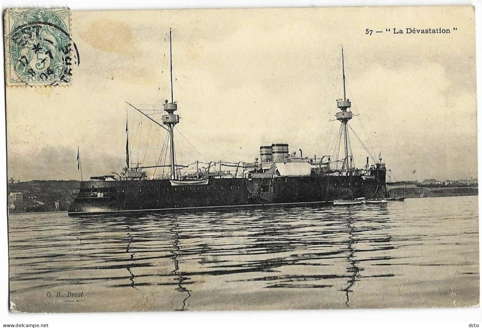 Bateau "La Dévastation" G.B. Brest 57, Cpa, Envoi 1904 - Guerra