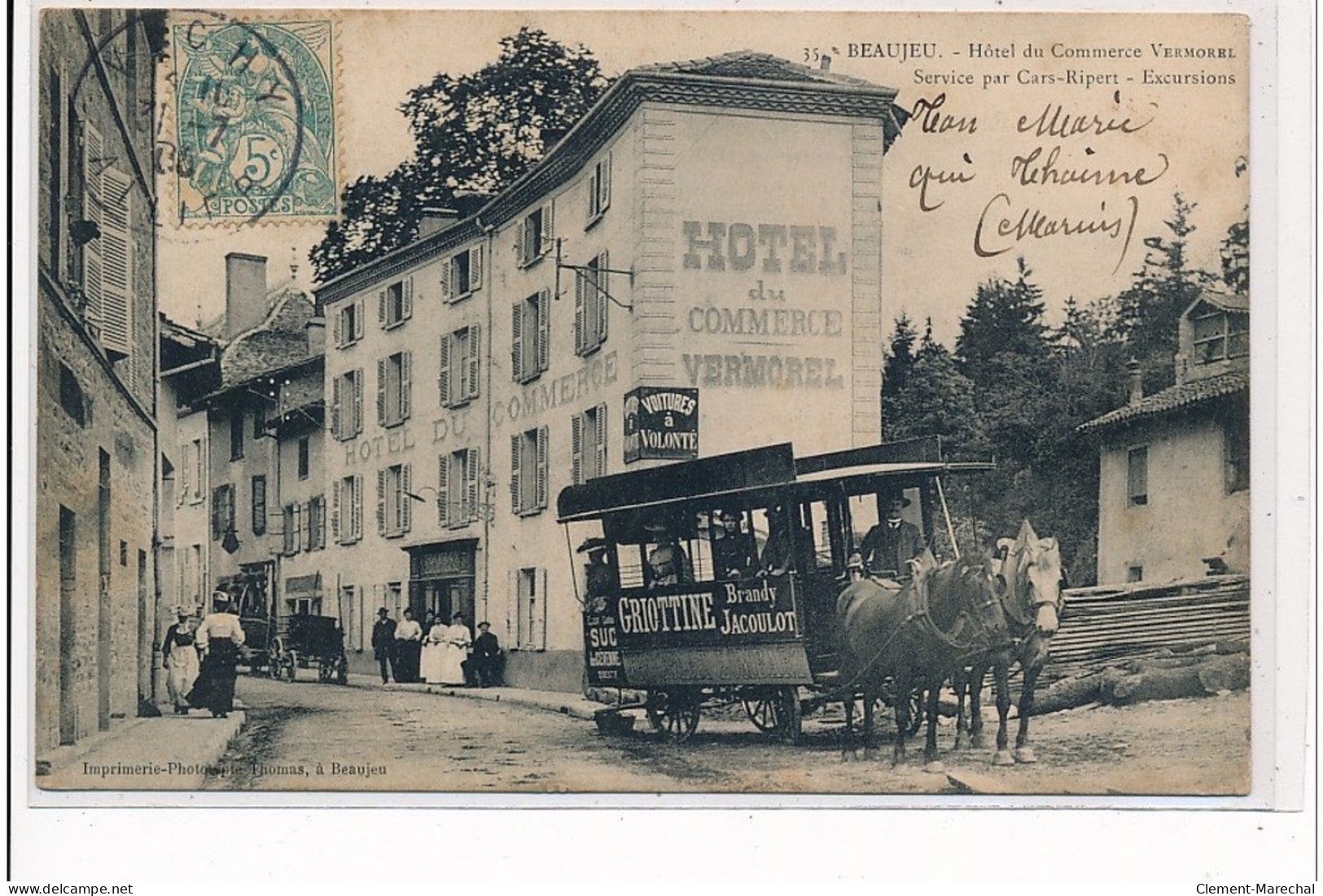 BEAUJEU - Hôtel Du Commerce Vermorel -  Service Par Cars-Ripert - Excursions - Très Bon état - Beaujeu