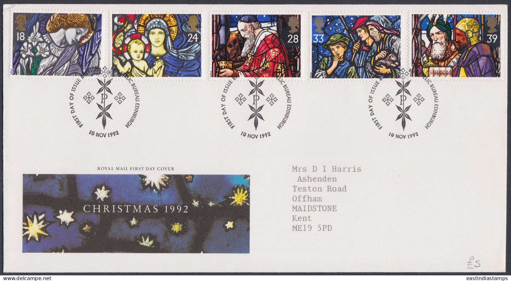 GB Great Britain 1992 FDC Christmas, Christianity, Christian, Religion, Festival, Pictorial Postmark, First Day Cover - Covers & Documents