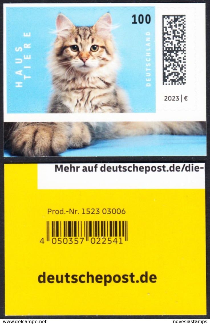 !a! GERMANY 2023 Mi. 3751 MNH SINGLE W/ EAN (from Folioset) (self-adhesive) - Pets: Cat - Ungebraucht