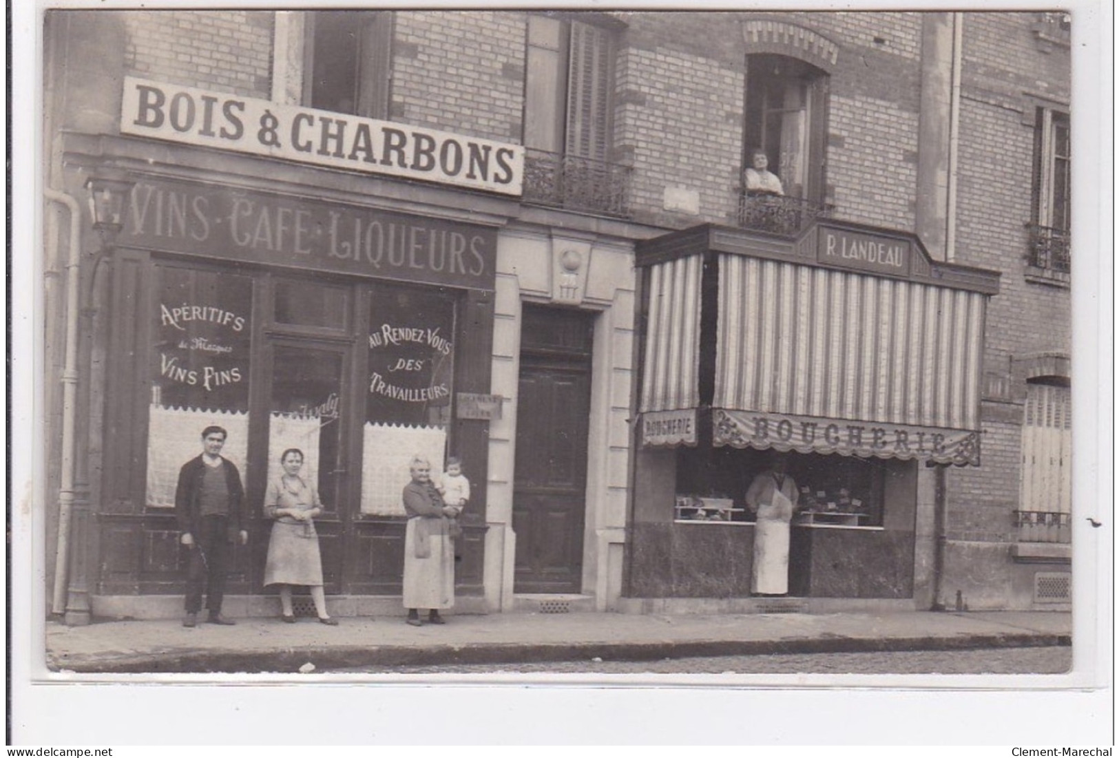 ASNIERES : Carte Photo Du Café ISSALY Et De La Boucherie LANDEAU - Très Bon état - Asnieres Sur Seine