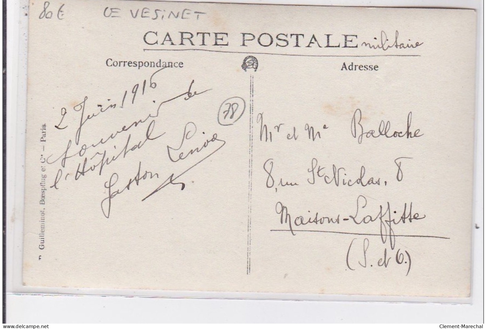 LE VESINET : Carte Photo De Blessés De L'hopital Militaire (division Du Plessis) - Très Bon état - Le Vésinet