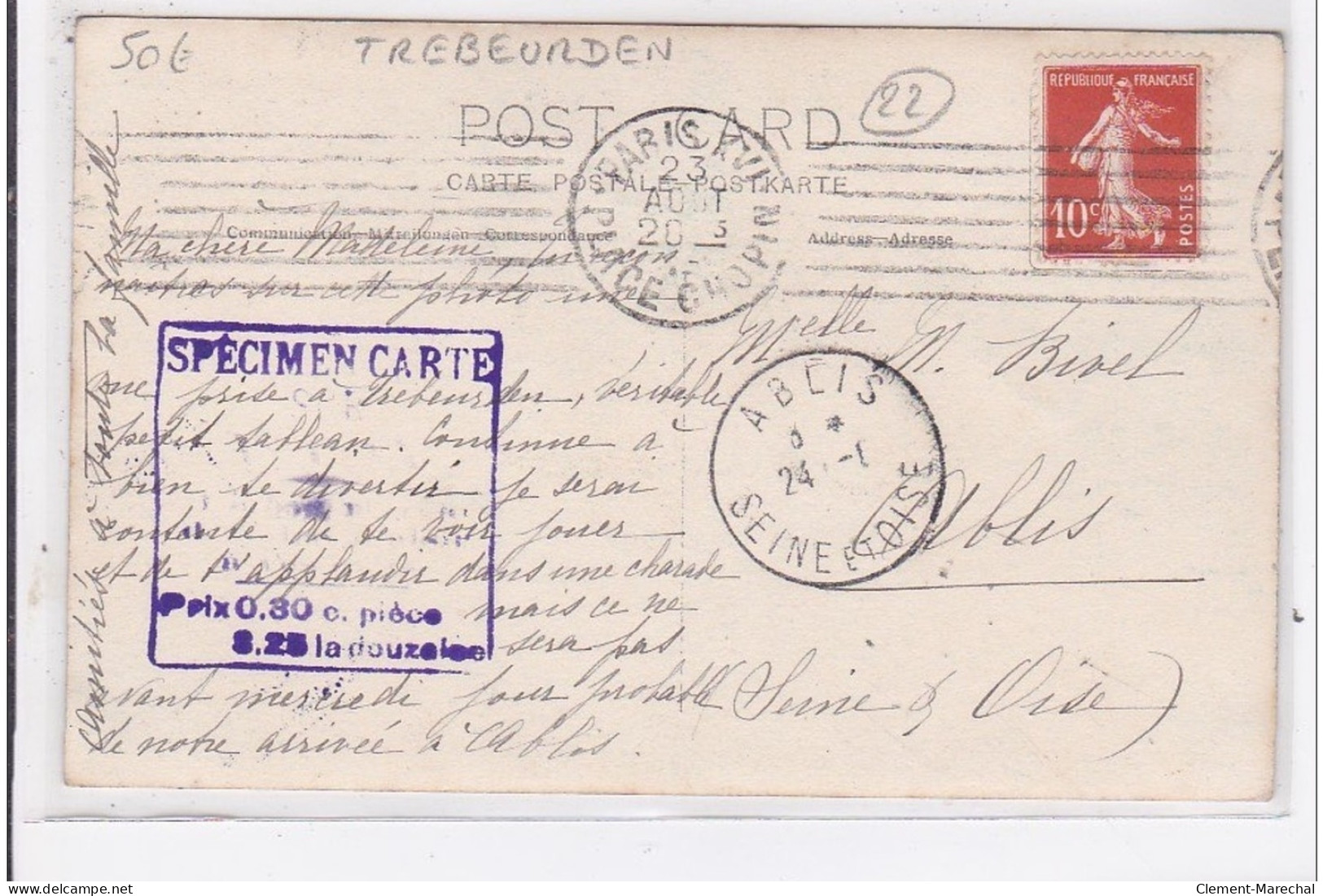 TREBEURDEN : Carte Photo (spécimen Carte Postale Avec Tarifs De Vente) - Très Bon état - Trébeurden