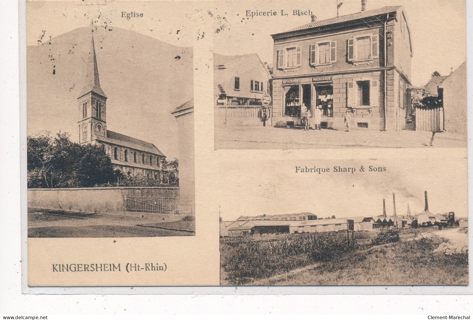 KINGERSHEIM : Eglise Epicerie L. Bisch, Fabrique Sharp & Sons - Tres Bon Etat - Autres & Non Classés