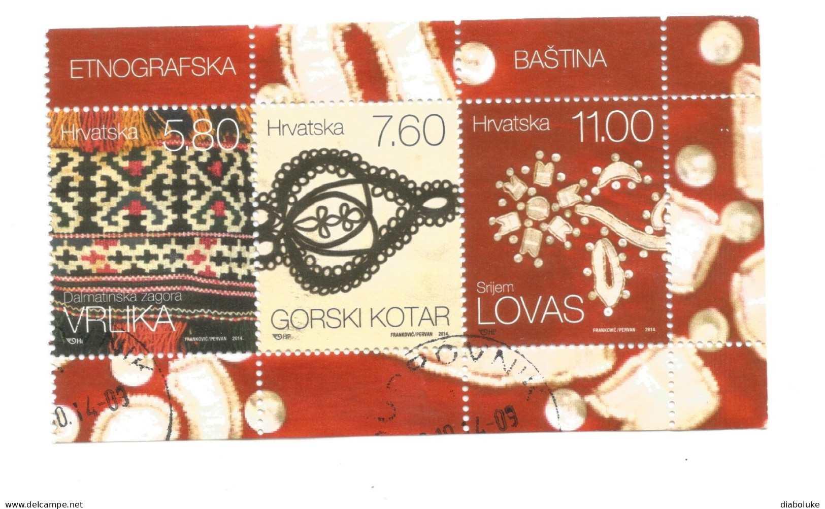 (CROATIA) 2014, CROATIAN ETHNOGRAPHIC HERITAGE - Block Of 3 Used Stamps - Croatia