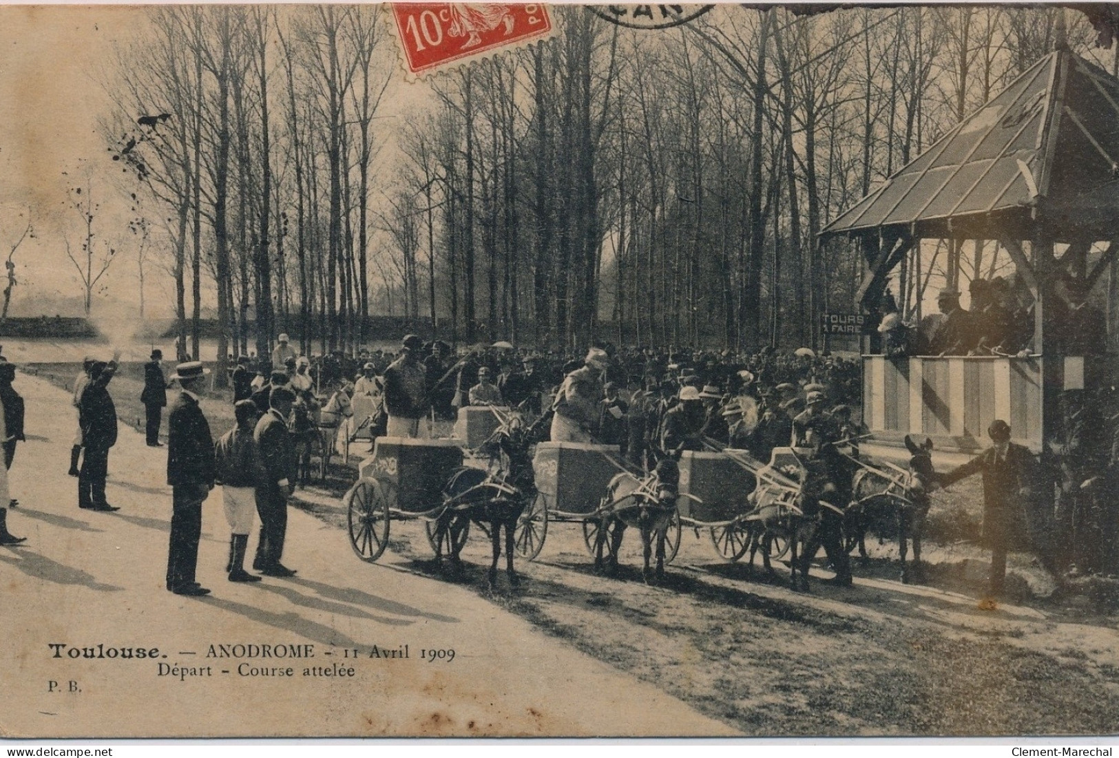 TOULOUSE ; Anodrome, 11 Avril 1909, Départ, Course Attelée - état - Toulouse