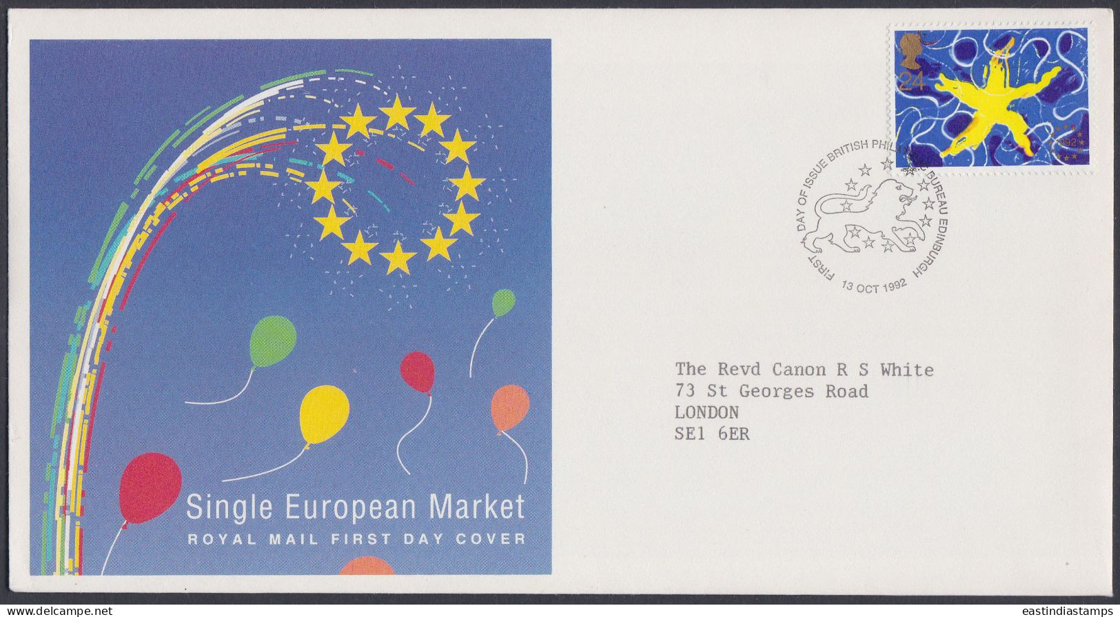 GB Great Britain 1992 FDC SIngle European Market, Euro, European Union, Europe, Pictorial Postmark, First Day Cover - Briefe U. Dokumente