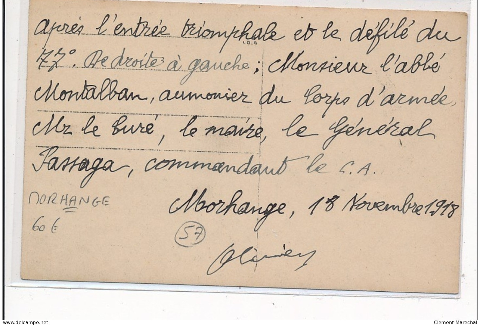 MORHANGE : Monsieur L'abbé Montalban Aumonier Du Corps D'armée Mr. Le Buré Le Maire Le Generale - Tres Bon Etat - Morhange