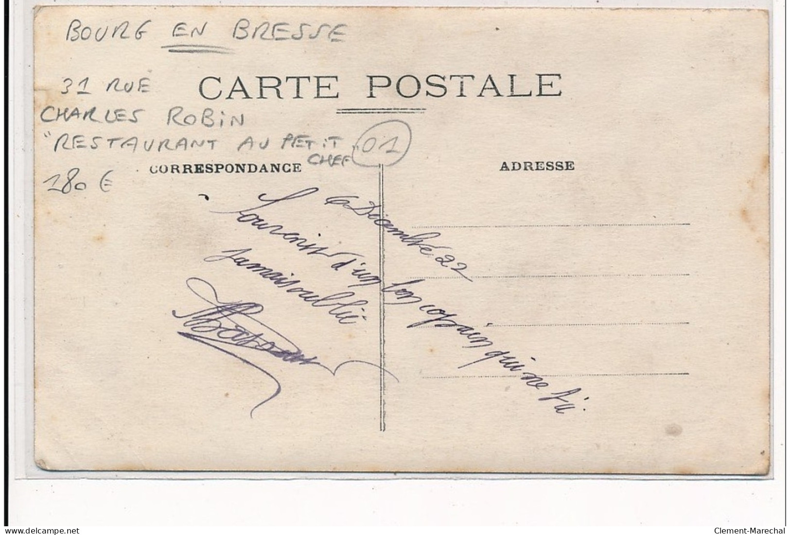 BOURG-en-BRESSE : 31 Rue Charles Robin """"restaurant Au Petit Chef"""" - Tres Bon Etat - Other & Unclassified