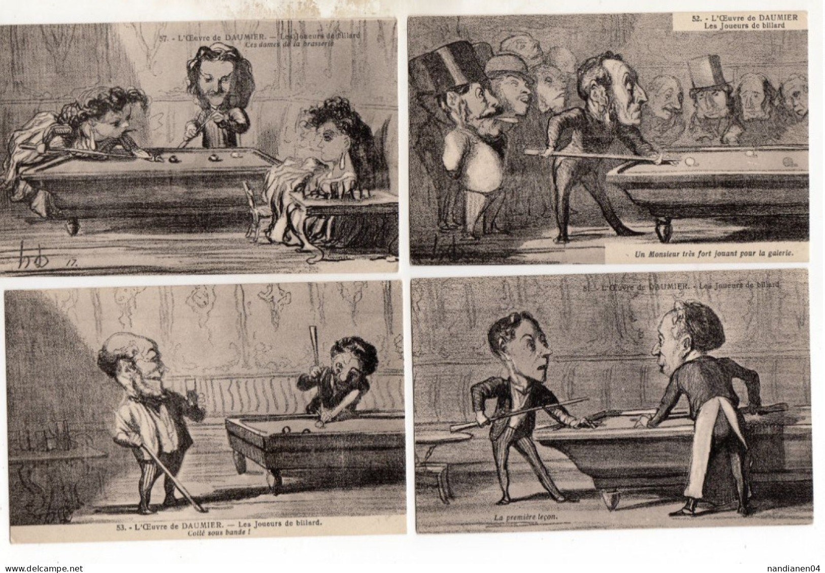 CPA - Illustrateur Daumier - Joueurs De Billard - 4 Cartes - Autres & Non Classés
