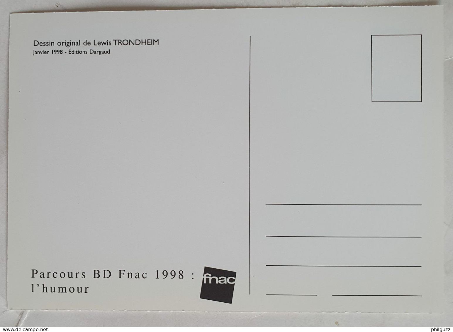 CARTE POSTALE LAPINOT LEWIS TRONDHEIM PARCOURS BD FNAC 1998 - Tarjetas Postales