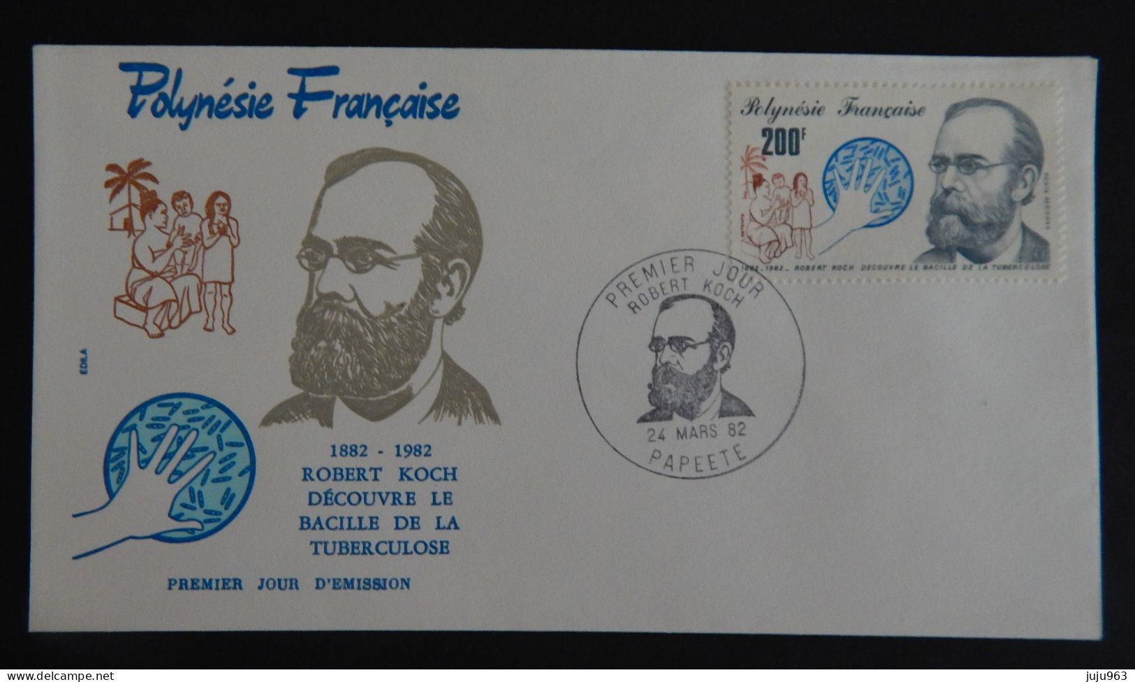 POLYNESIE FDC YT PA 167 "ROBERT KOCH" ANNEE 1982 RABAT COLLE  PARTIELLEMENT AU VERSO - FDC