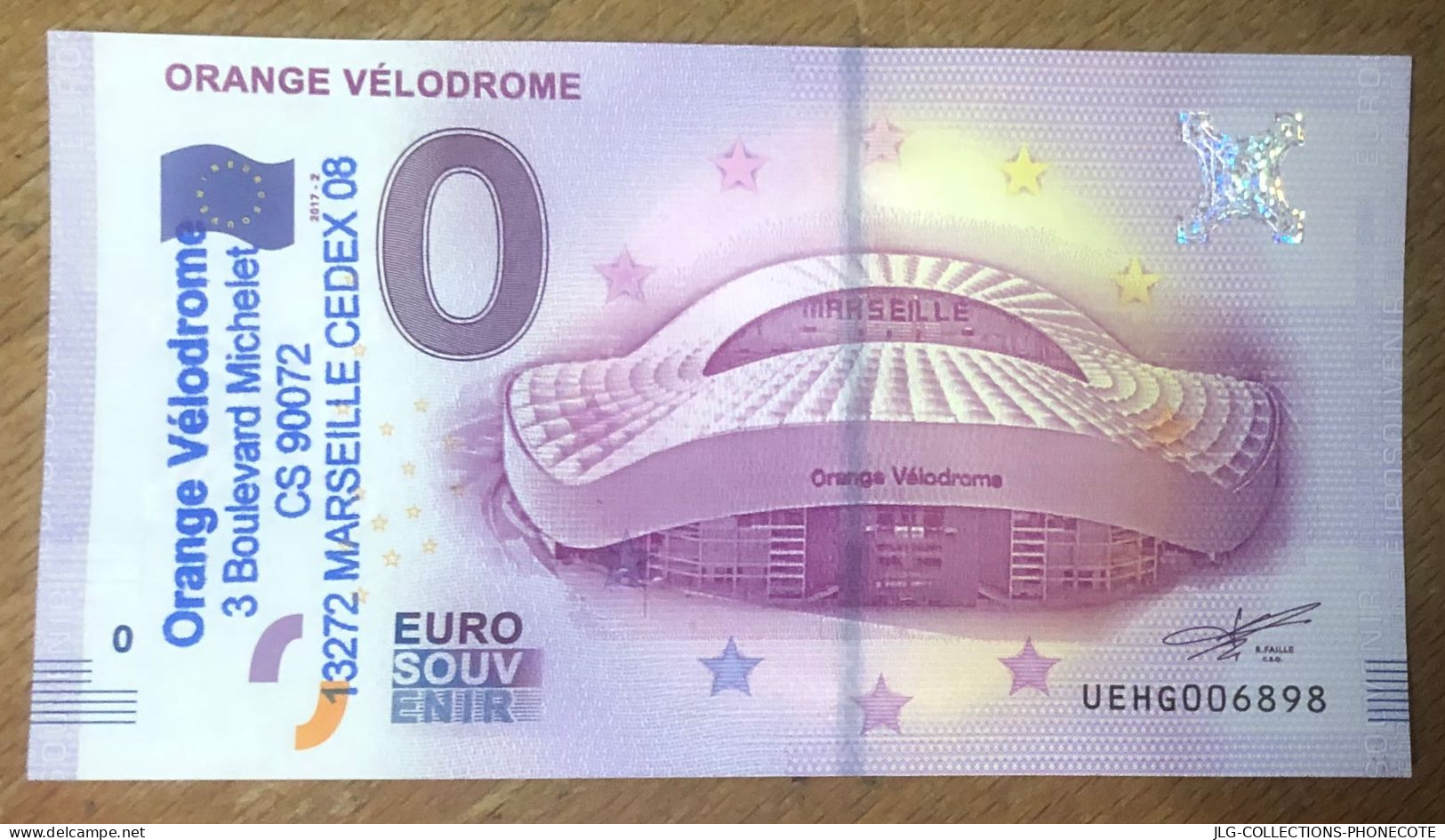 2017 BILLET 0 EURO SOUVENIR ORANGE VÉLODROME + TAMPON EURO SCHEIN BANKNOTE PAPER MONEY BANK PAPIER MONNAIE - Privatentwürfe