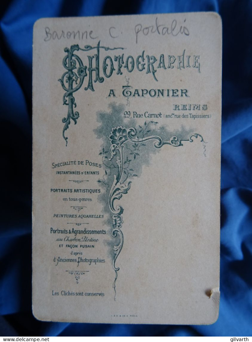 Photo CDV Taponier à Reims Portrait Colorisé  Baronne Conrad Portalis Née Genevieve Martelet (1858-1929) CA 1890 - L679A - Anciennes (Av. 1900)