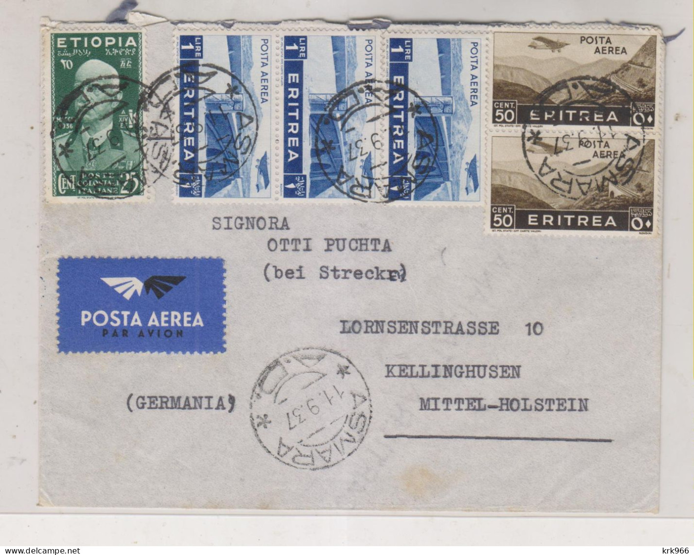 ITALY ERITREA 1937 ASMARA)  Nice Airmail Cover To Germany - Eritrea