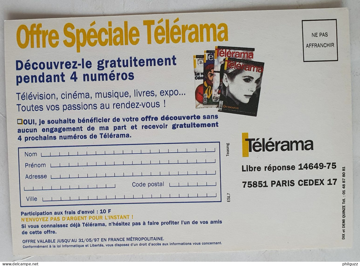 CARTE POSTALE PUBLICITAIRE TELERAMA - STUDIO JACOBS - BLAKE ET MORTIMER - 1996 (2) - Fumetti