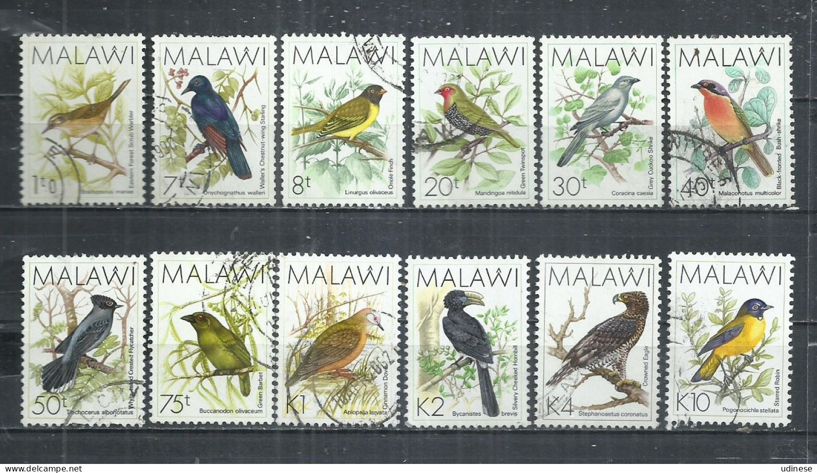 MALAWI 1988  -  BIRDS -  LOT OF 12 DIFFERENT -  POSTALLY USED OBLITERE GESTEMPELT USADO - Fische