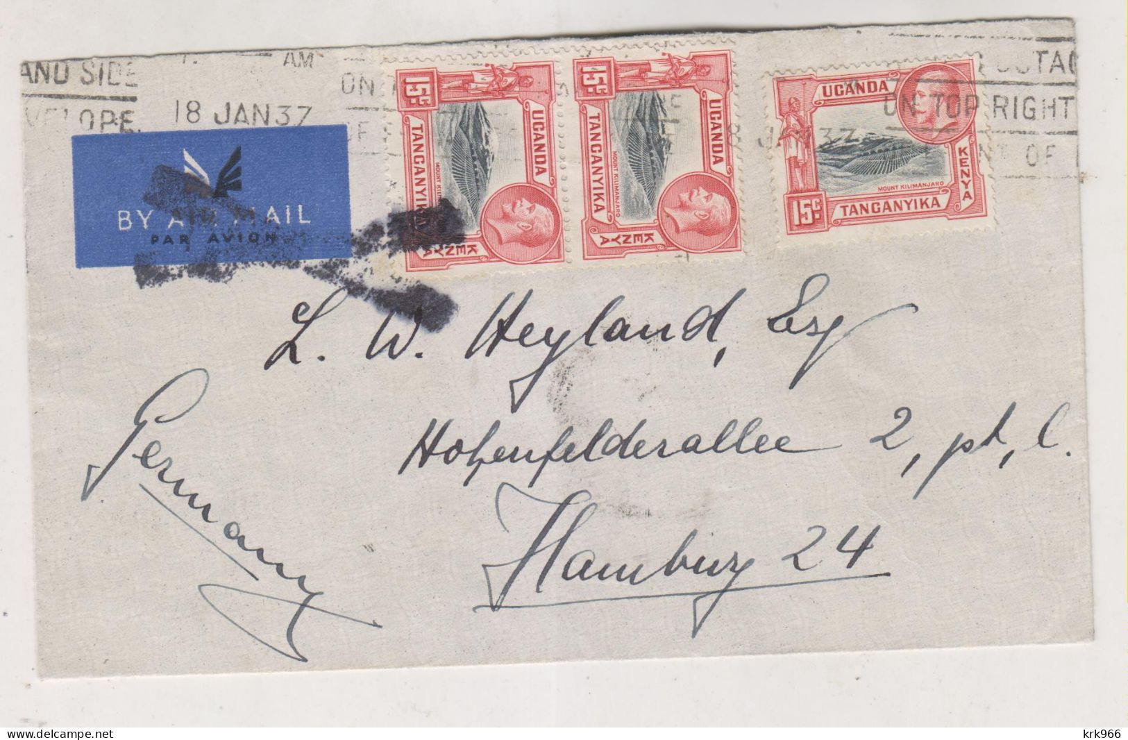 KENYA UGANDA TANGANYKA NAIROBI 1937 Airmail Cover  To Germany - Kenya, Oeganda & Tanganyika