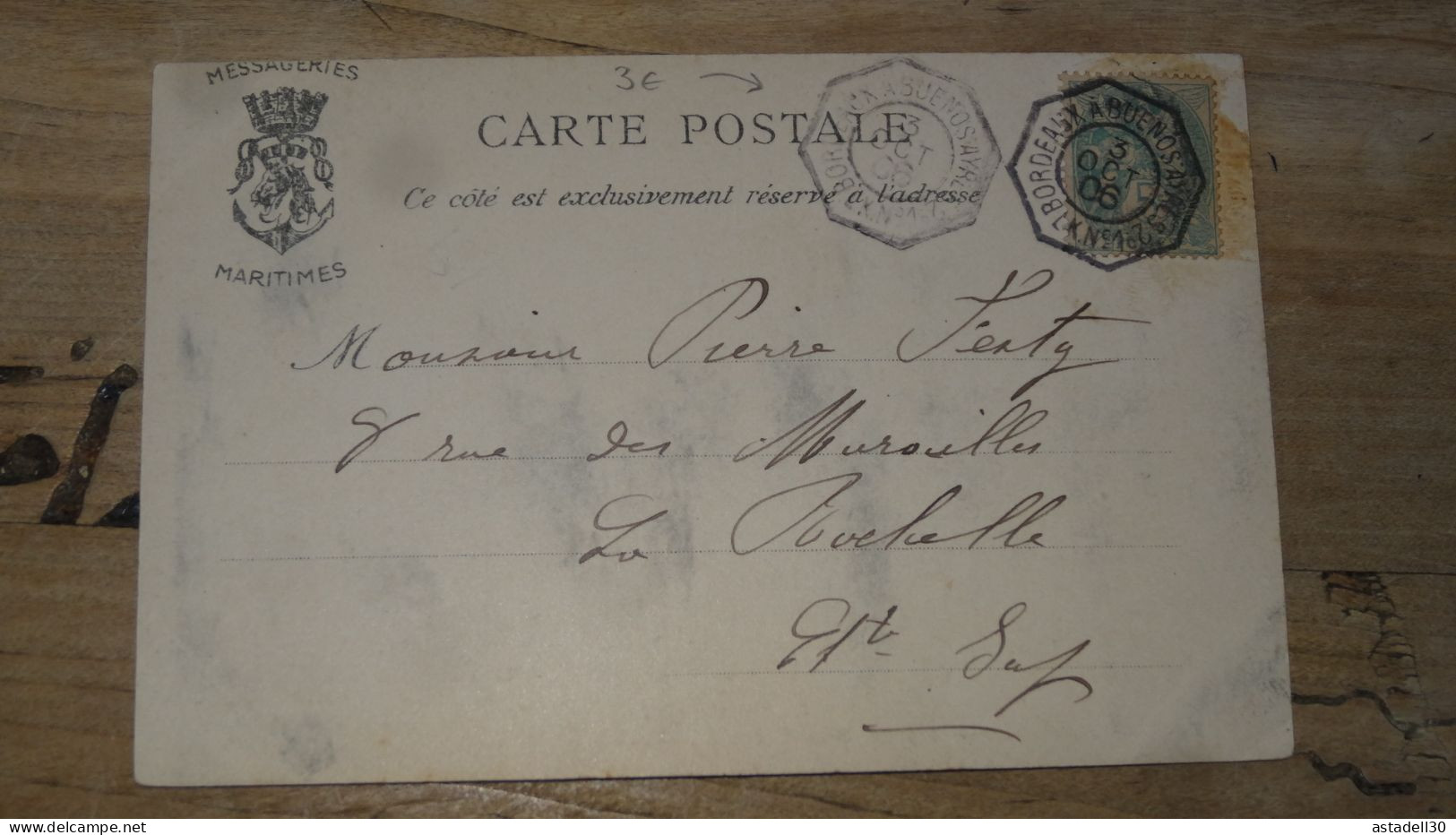 Carte Avec Cachet Maritime, Bordeaux A Buenos Ayres 1906 ............ 240424-18721 - Posta Marittima
