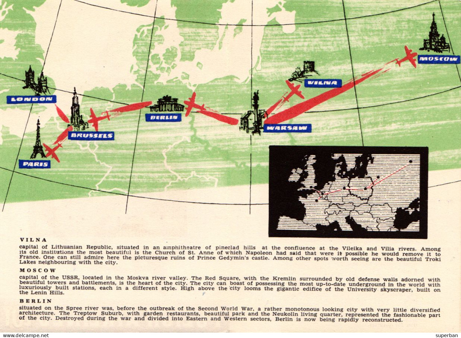 AVIATION CIVILE : ROUTE MAP / CARTE De ROUTE : POLISH AIRLINES LOT / ADVERTISING LEAFLET / DÉPLIANT ~ 1955 - '65 (an604) - 1946-....: Moderne