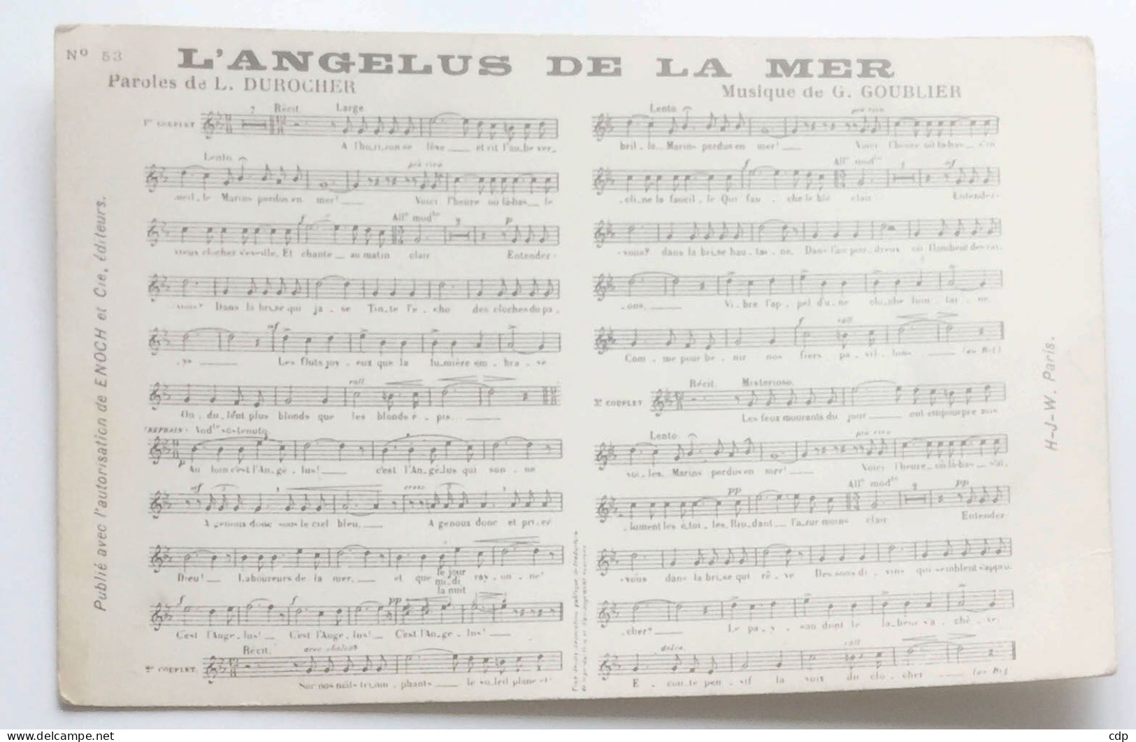 Cpa Partition   L'angelus De La Mer - Muziek En Musicus