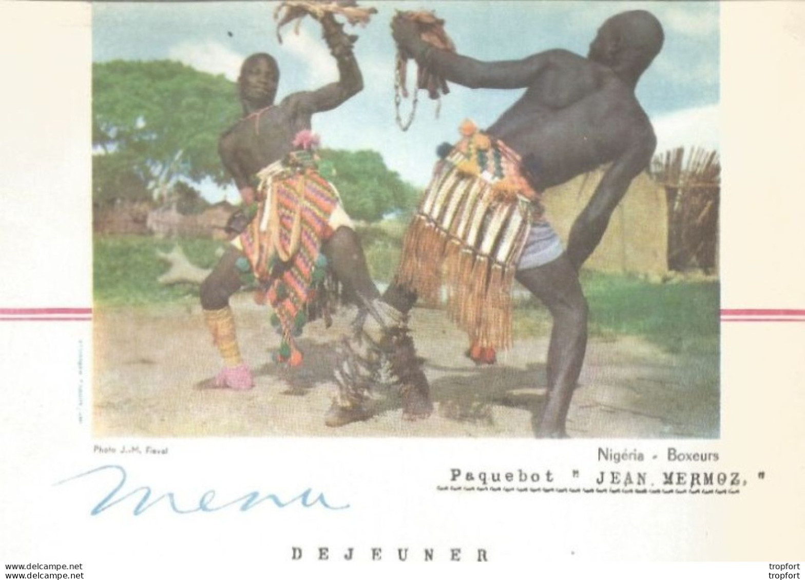 Menu Ancien Paquebot JEAN MERMOZ DINER 1958 NIGERIA BOXEURS - Menükarten