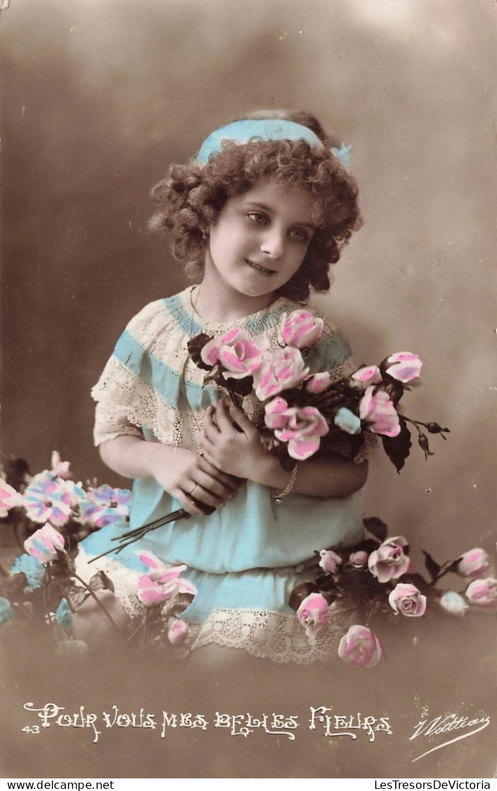 FANTAISIES - Enfants - Petite Fille - Fleurs - Pour Vous Mes Belles Fleurs - Colorisé - Carte Postale Ancienne - Other & Unclassified