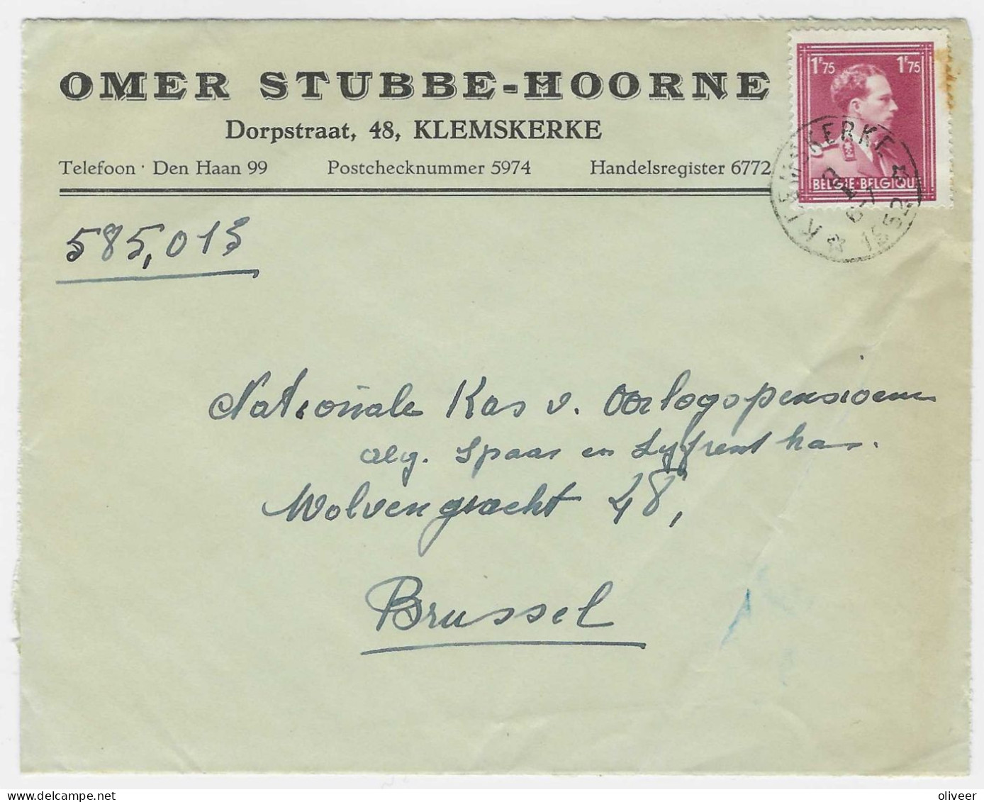 Briefvoorzijde - Devant De Lettre - Sterstempel KLEMSKERKE - Sternenstempel