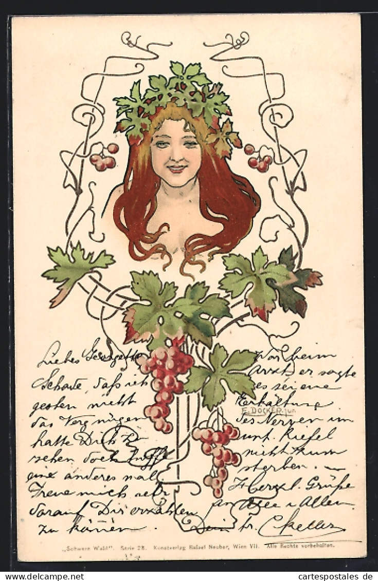 Künstler-AK E. Döcker: Blonde Schönheit Mit Blumenkranz Im Haar, Jugendstil  - Döcker, E.