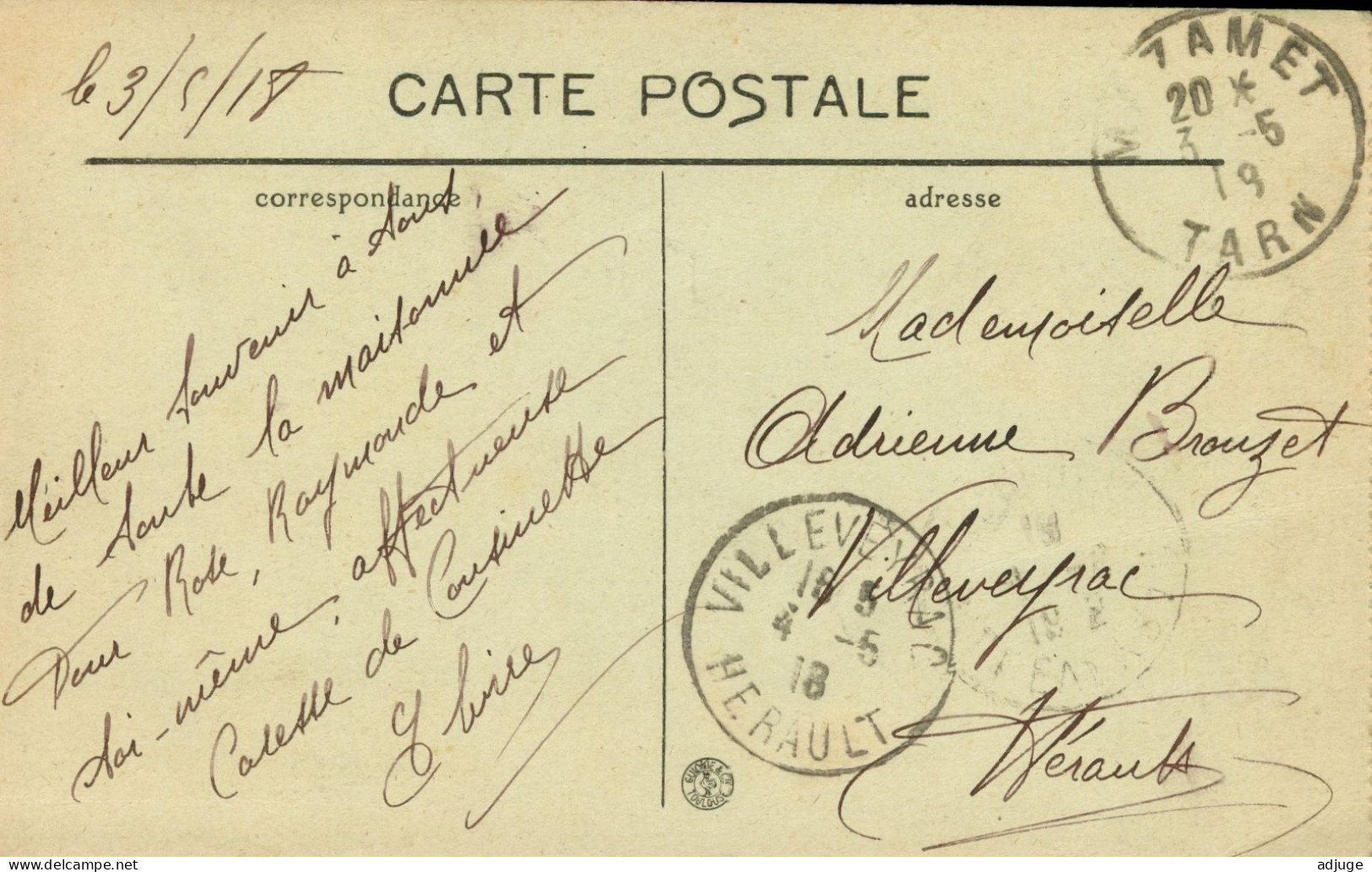 CPA- MAZAMET- Vallée De L'Arnette - SLUOMROC -Phototypie Tarnaise Poux  N°953 * Oblitération 1918- F.M.  **TBE - Mazamet