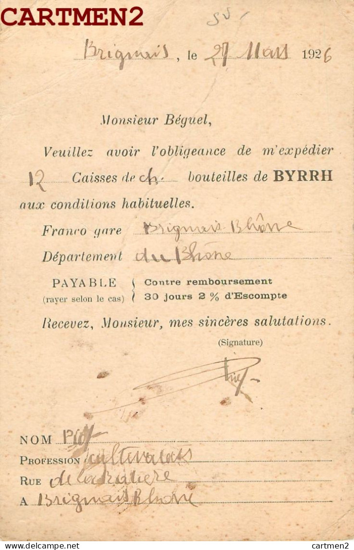 LYON RUE TRONCHET. MAISON J-S. VIOLET FRERES. BYRRH. PUBLICITE - Autres & Non Classés