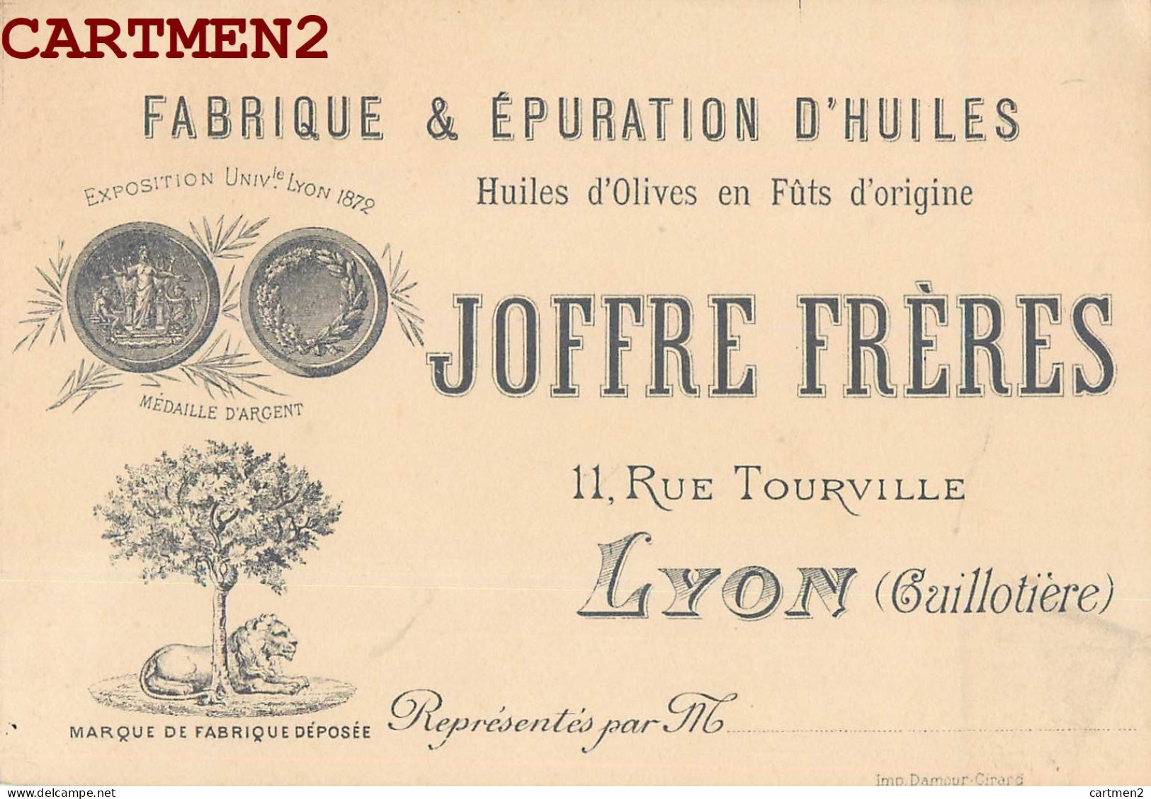 LYON RUE TOURVILLE. JOFFRE FRERES. FABRIQUE ET EPURATION D'HUILES. PUBLICITE - Autres & Non Classés