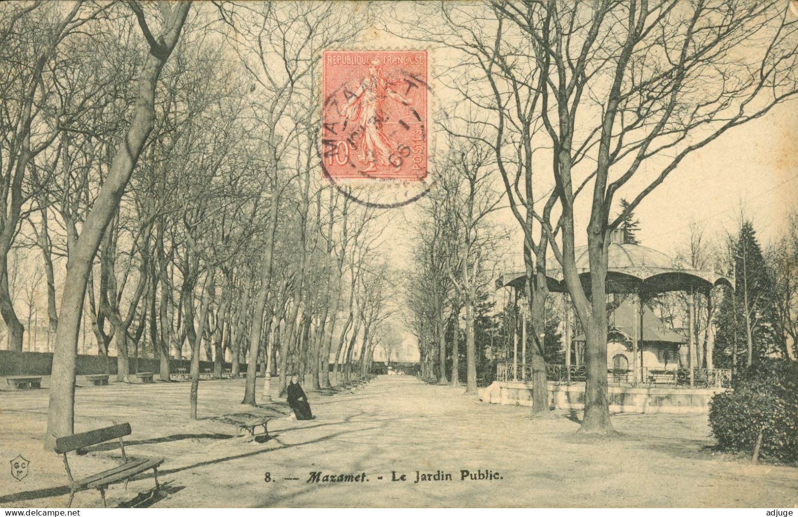 CPA- MAZAMET- Le Jardin Public -Le Kiosque à Musique- Edit. GCM N° 8 *Oblitération 1906 **TBE - Mazamet