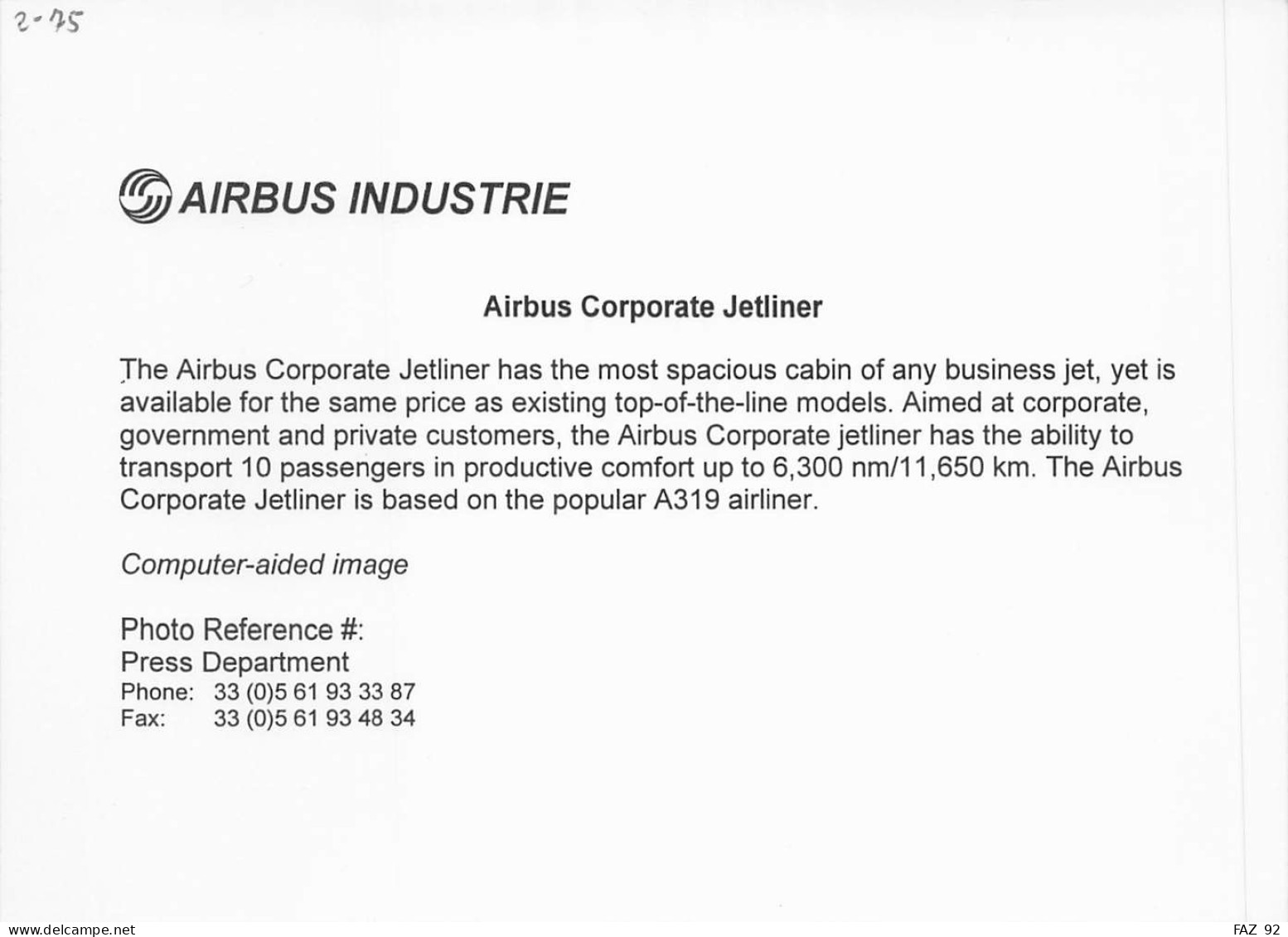 Airbus Corporation Jetliner - +/- 180 X 130 Mm. - Photo Presse Originale - Aviation