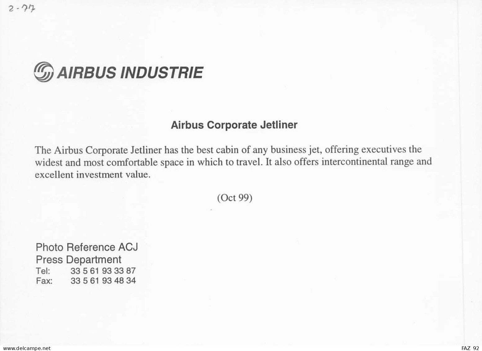 Airbus Corporation Jetliner - +/- 180 X 130 Mm. - Photo Presse Originale - Aviation