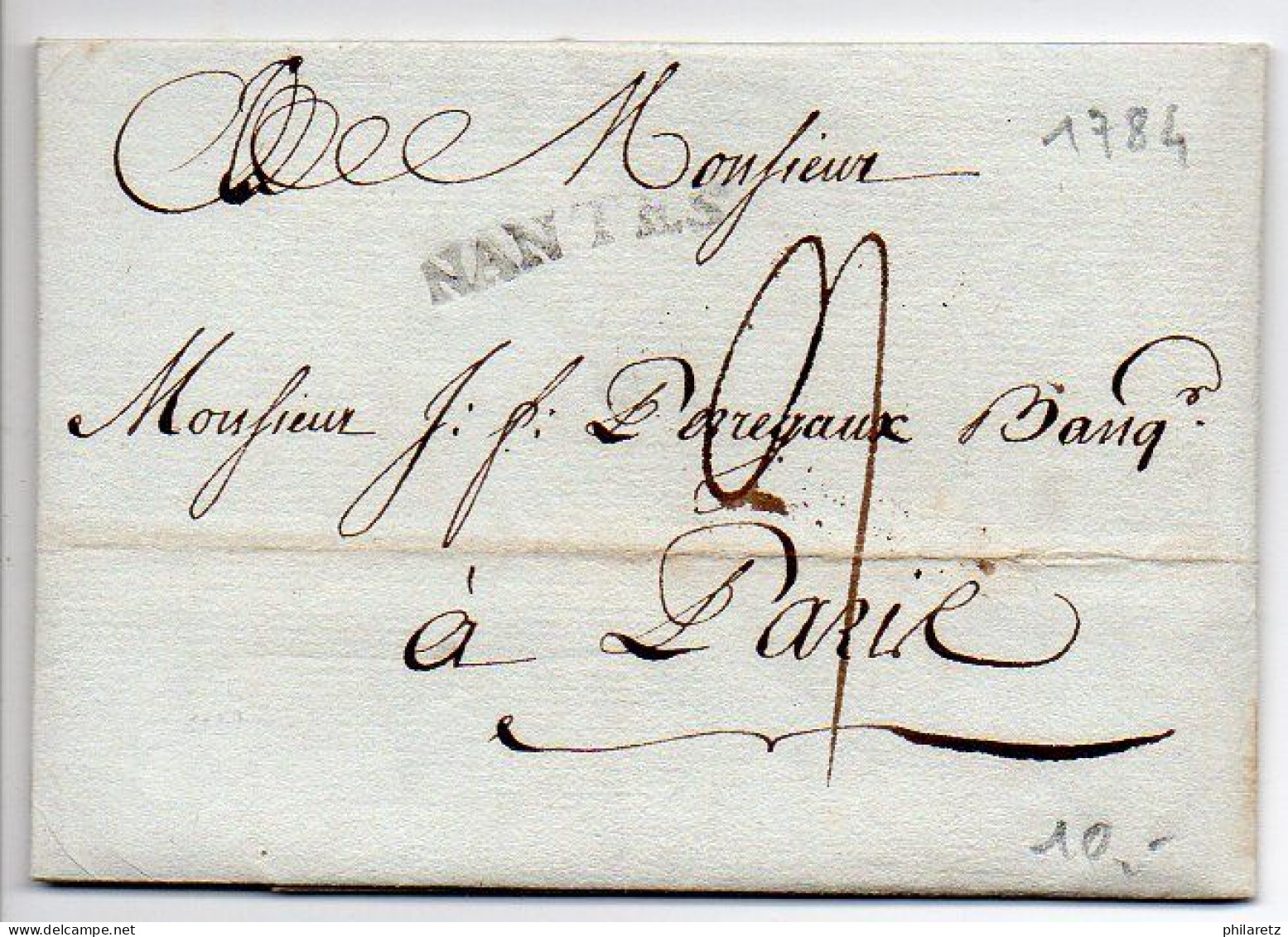 Marque Linéaire 'NANTES' Cintrée Sur Lettre De 1784 - 1701-1800: Vorläufer XVIII