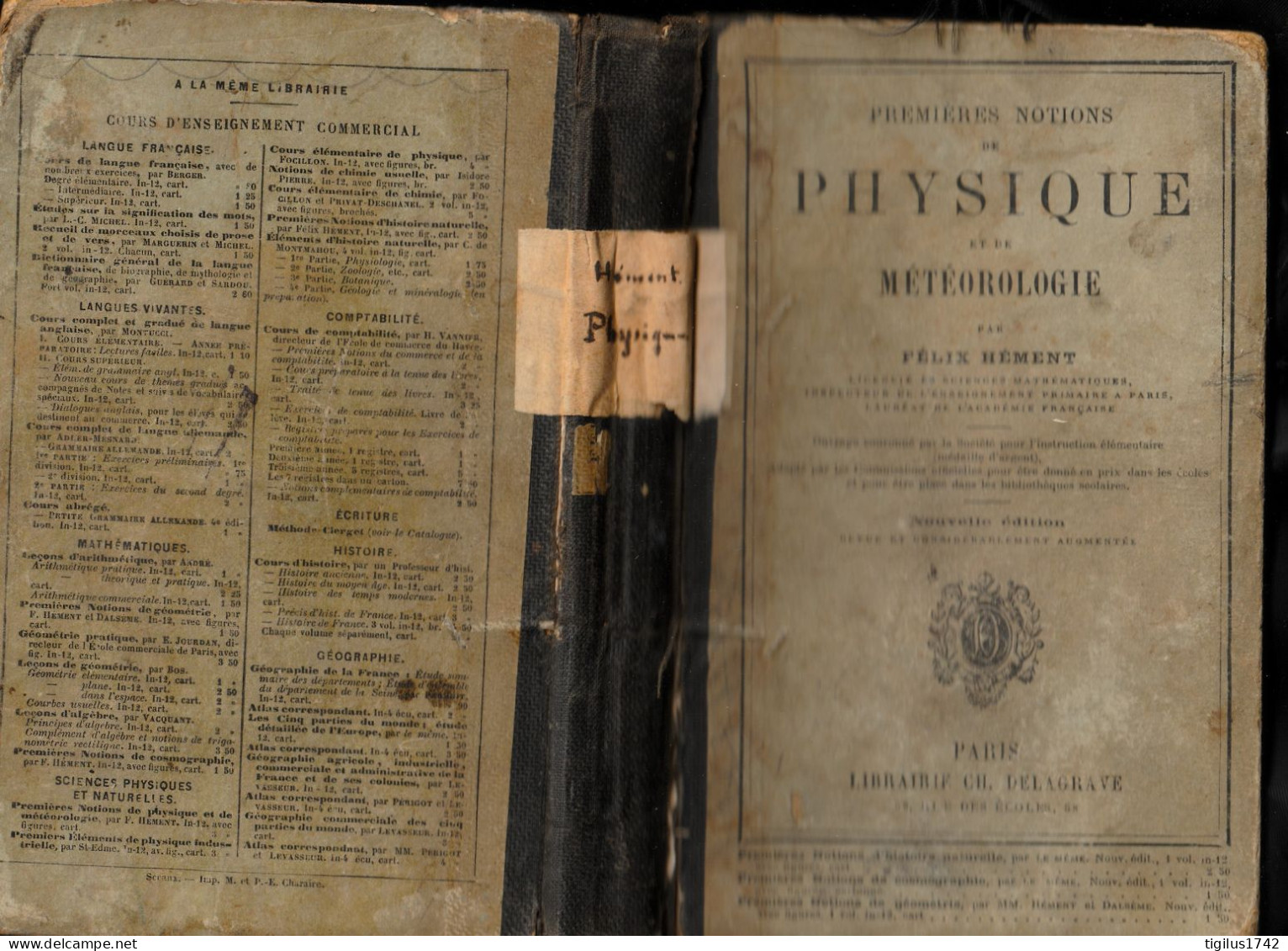 Félix Hément. Premières Notions De Physique Et De Météorologie, Delagrave, Paris, 1876 - 1801-1900