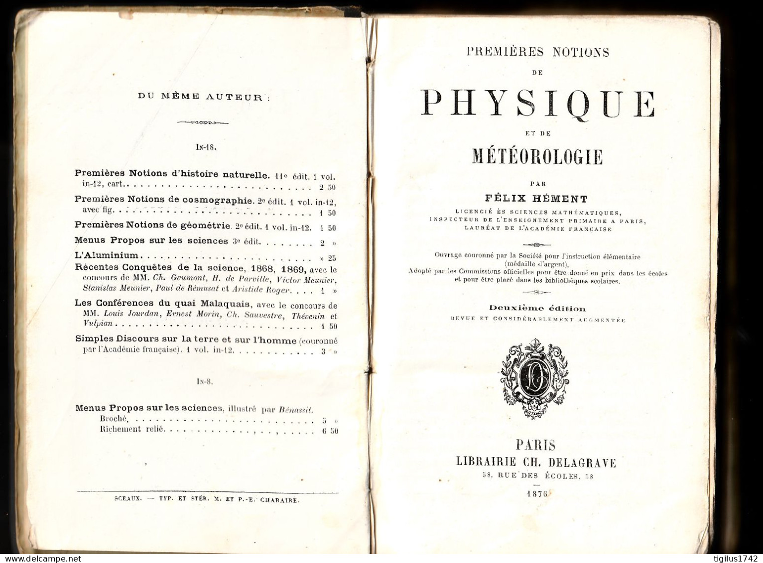 Félix Hément. Premières Notions De Physique Et De Météorologie, Delagrave, Paris, 1876 - 1801-1900