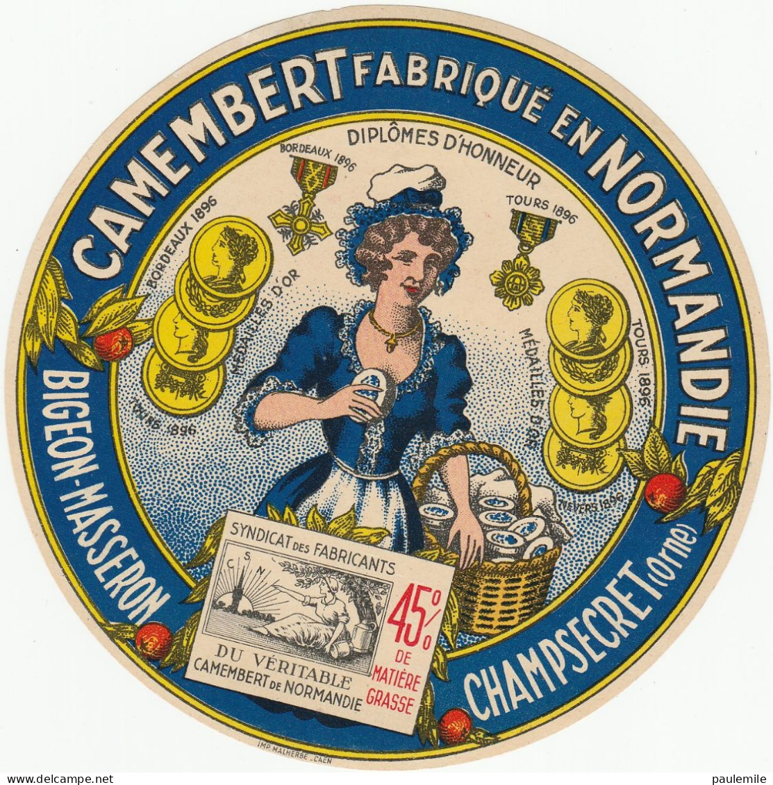 ETIQUETTE DE  CAMEMBERT BIGEON MASSERON CHAMPSECRET - Cheese